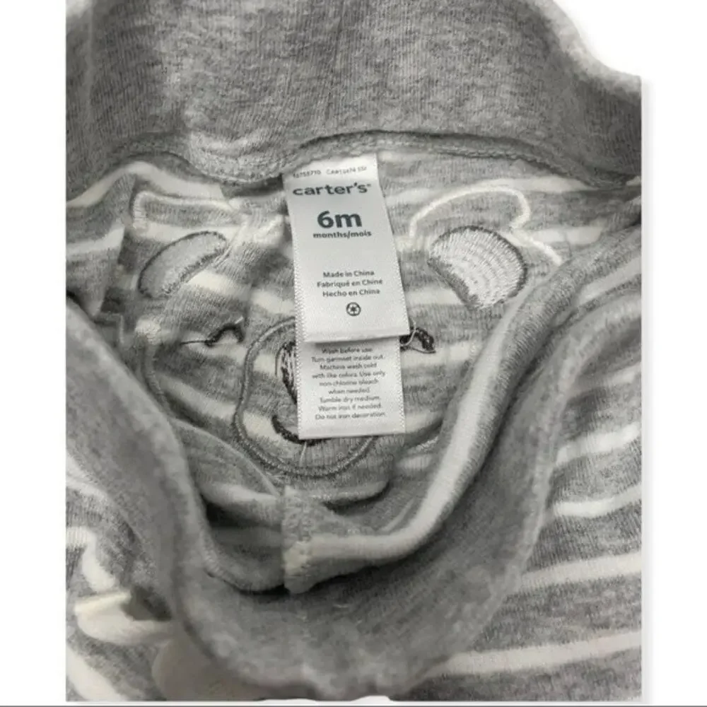 Carters 6 month drawstring lounge shorts koala butt grey white stripes cotton
